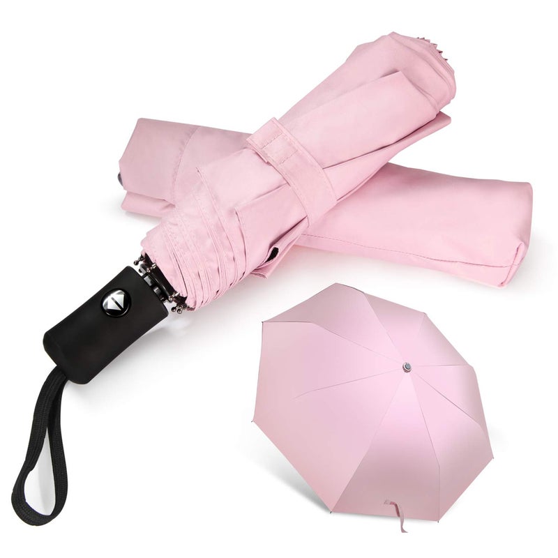 Shinok Travel Umbrella Compact Folding Sun Umbrellas Lighweight Auto Open Close for Women Parasol Pink - Image 1